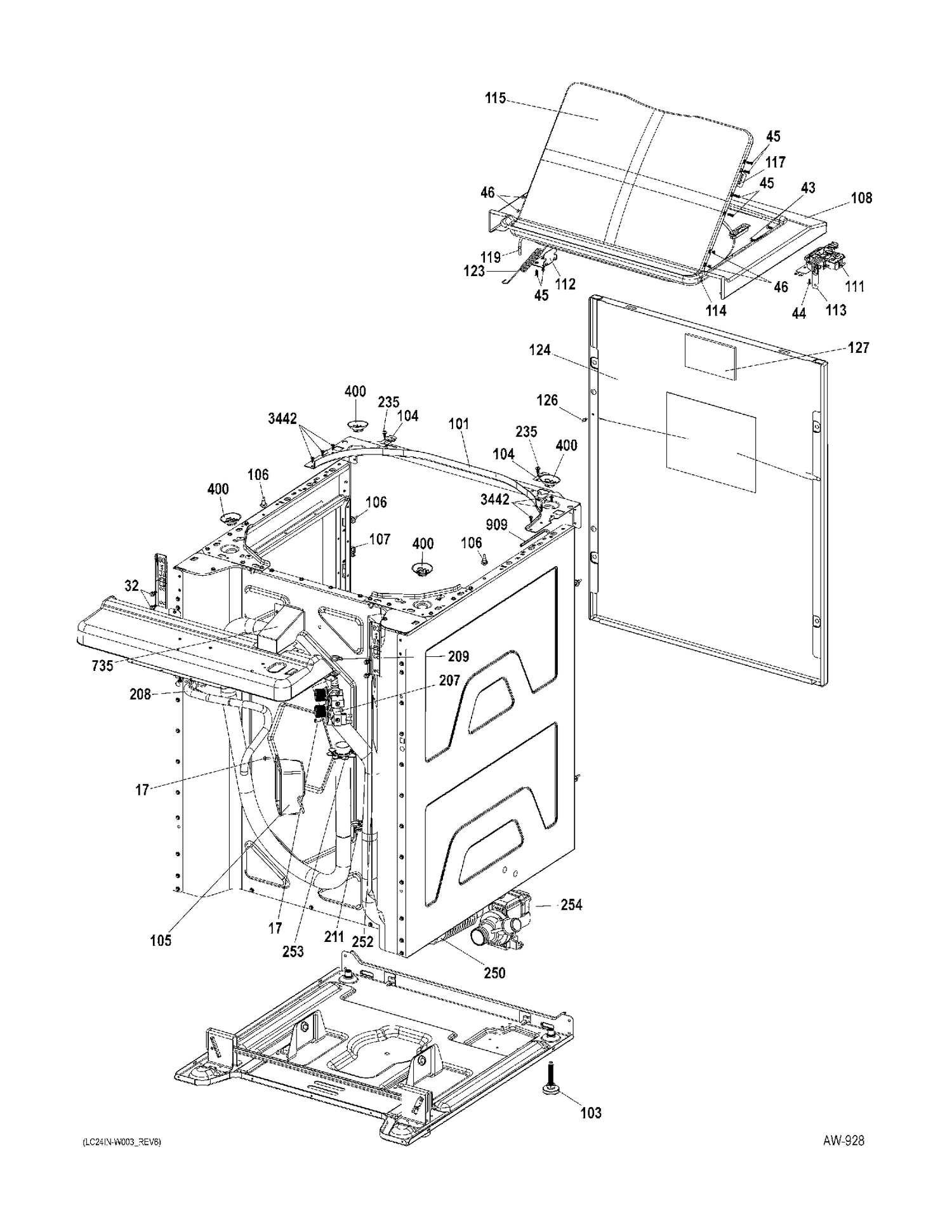 CABINET 02 Diagram and Parts List for GUAP240EM0WW  General Electric Washer