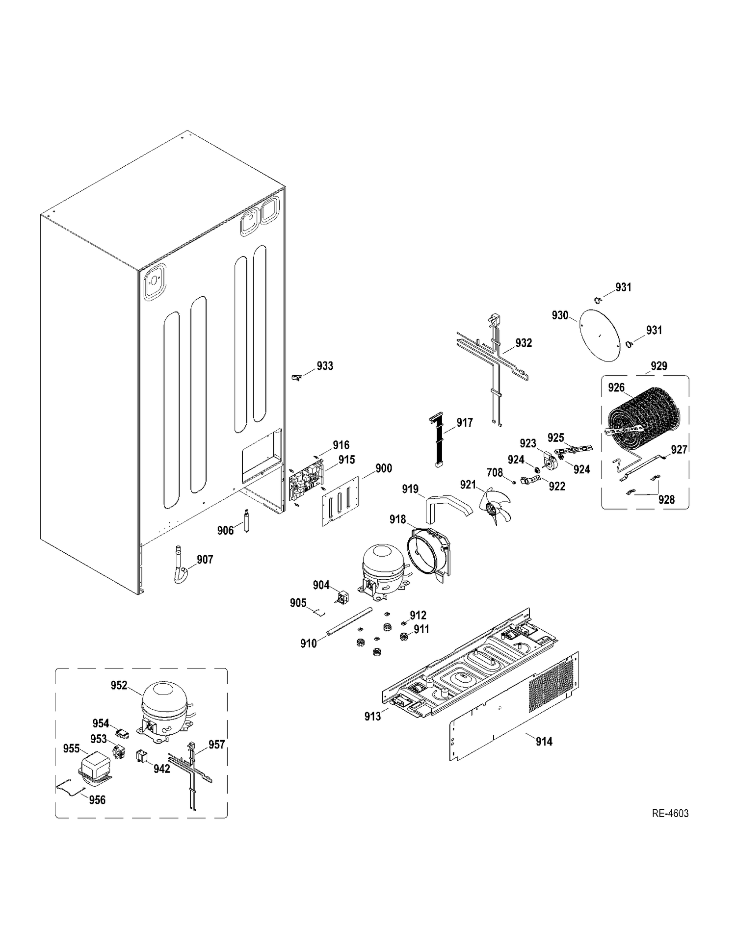 SYSTEM Diagram and Parts List for GSR23YBWHSS  General Electric Refrigerator