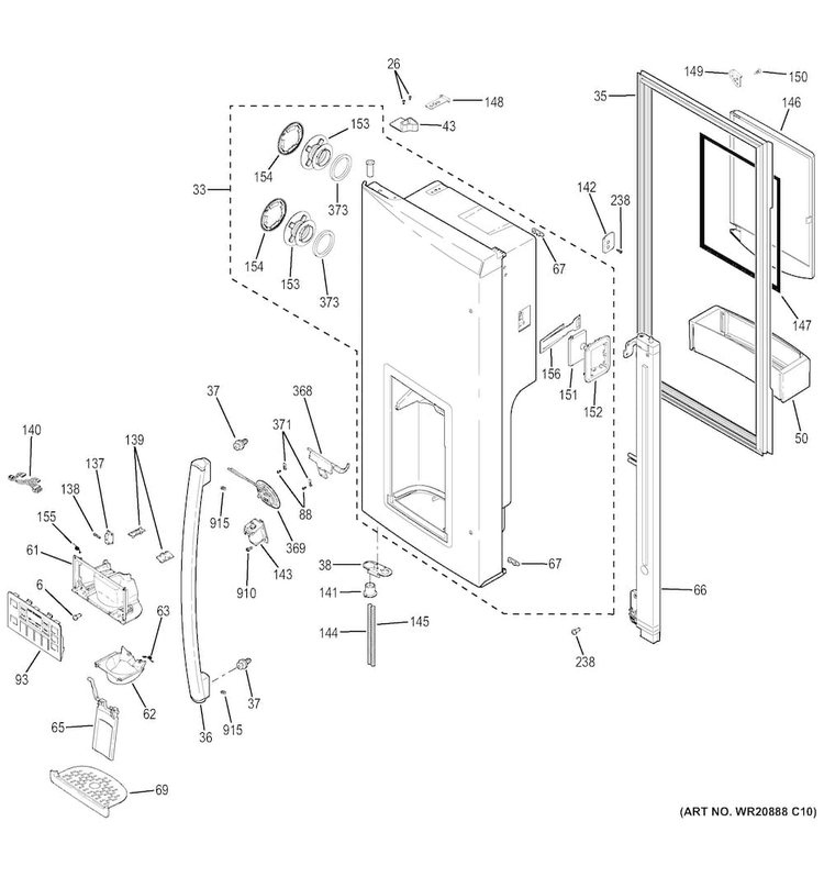 Dispenser Door Diagram and Parts List for PGS25KSEAFSS  General Electric Refrigerator