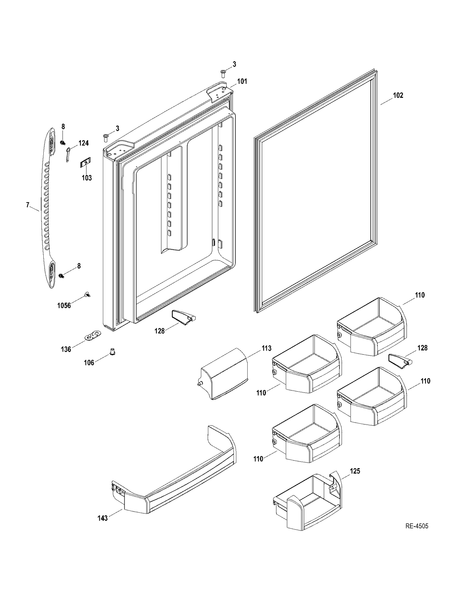 FF DOOR Diagram and Parts List for PDRF0MBYERWW  General Electric Refrigerator
