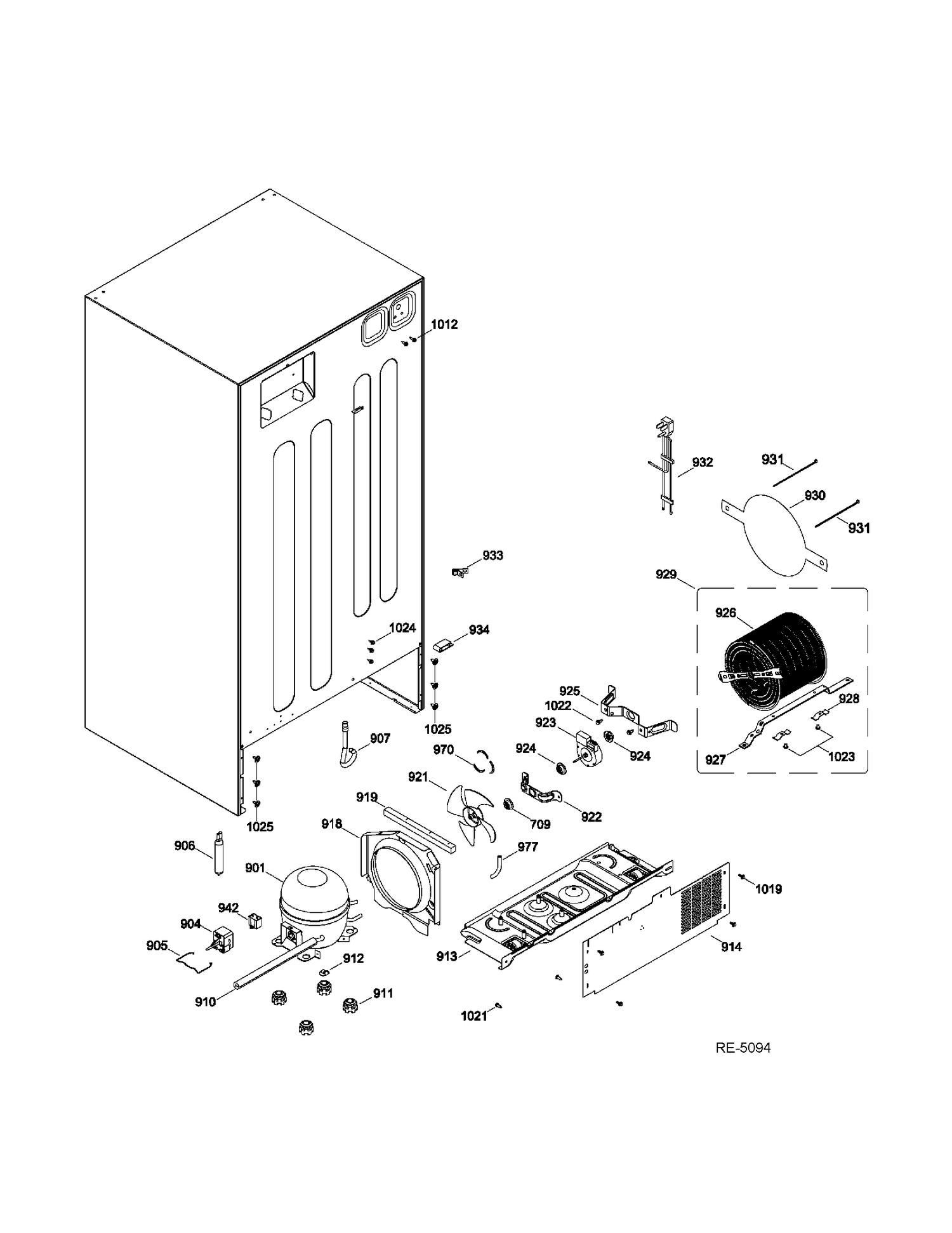 SEALED SYSTEM & MOTHERBOARD Diagram and Parts List for GTRS0HBZBLSS  General Electric Refrigerator