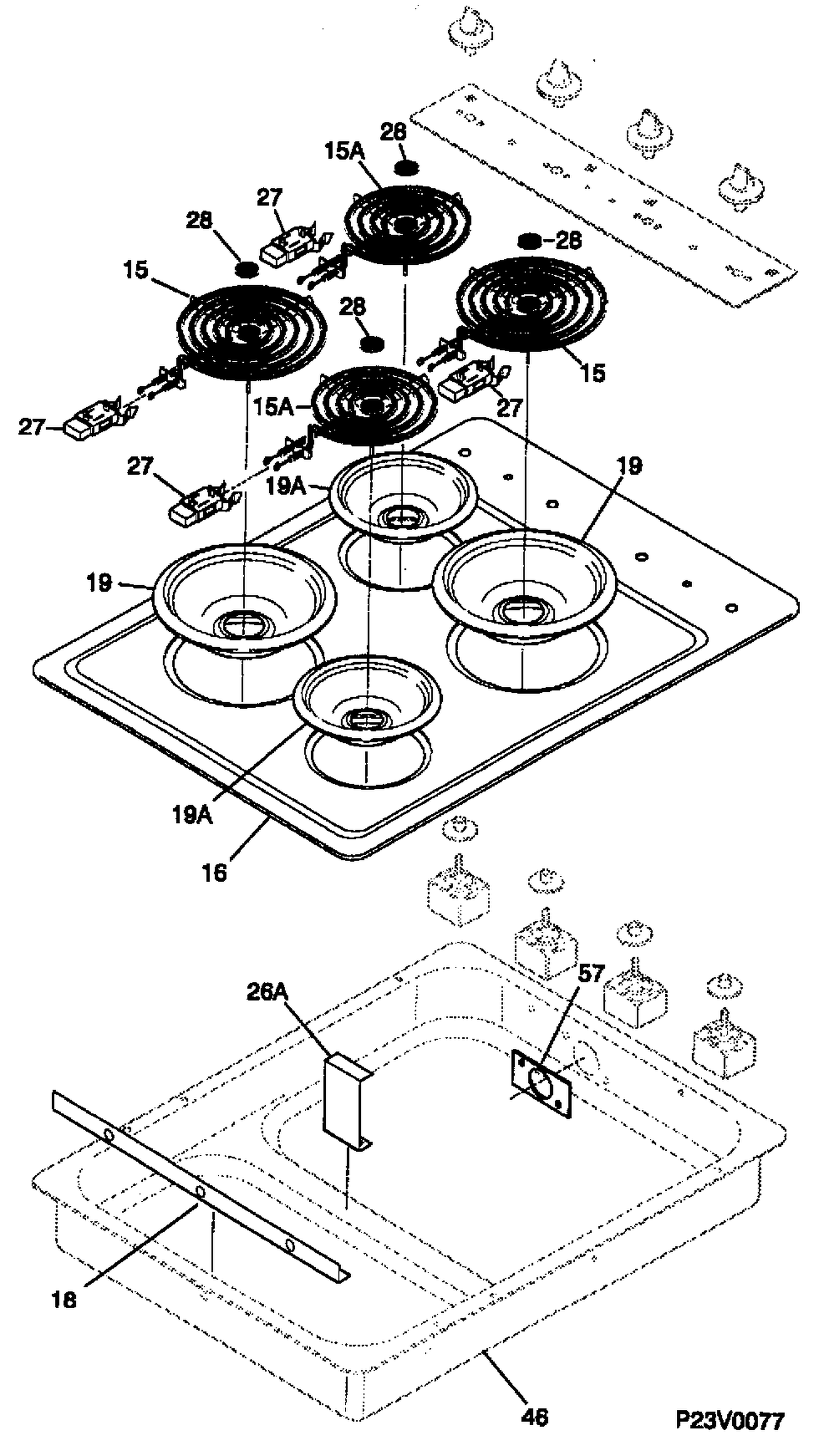 COOKTOP GROUP Diagram and Parts List for GCF3100SB-4  General Electric Range