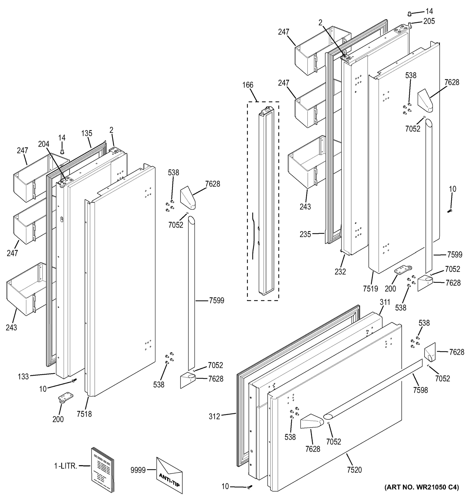 DOORS Diagram and Parts List for ZIPP360NHBSS  General Electric Refrigerator