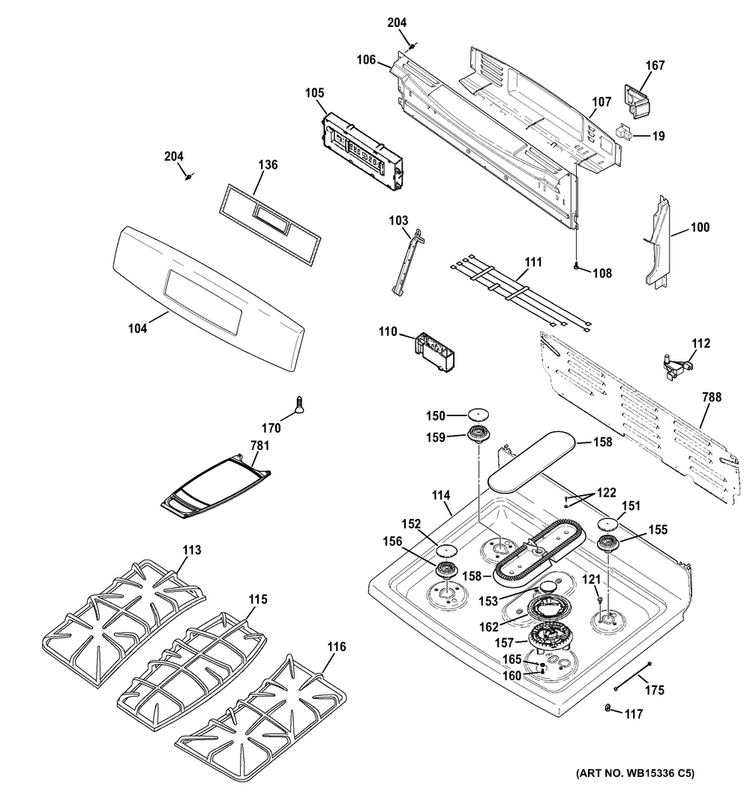 Control Panel & Cooktop Diagram and Parts List for PGB920SEF3SS  General Electric Range