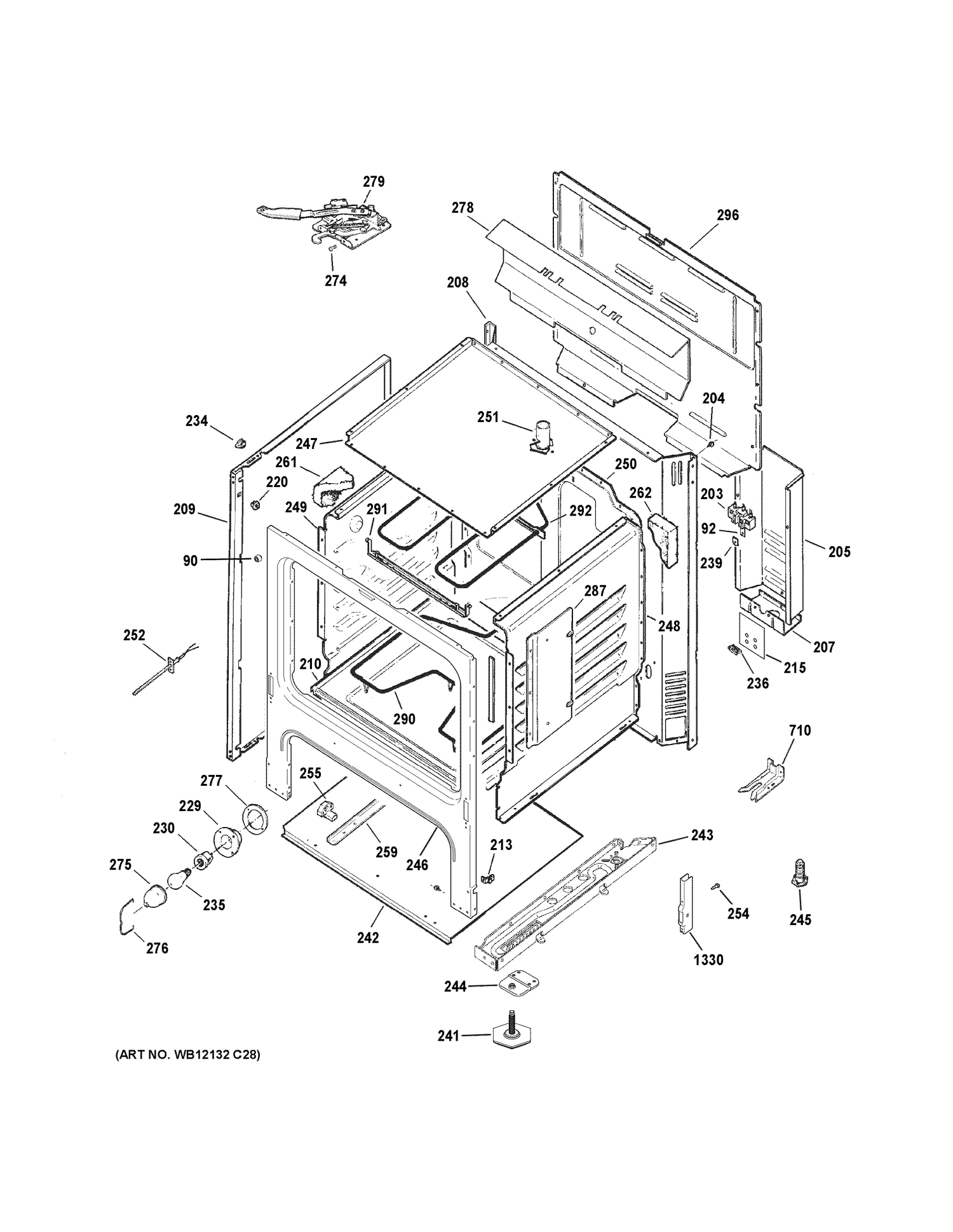 BODY PARTS Diagram and Parts List for JB255DJ4BB  General Electric Range