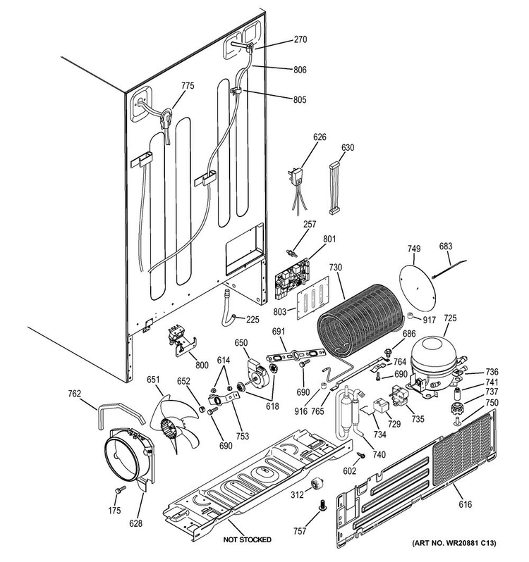 Machine Compartment Diagram and Parts List for GSE25GGHECCC  General Electric Refrigerator