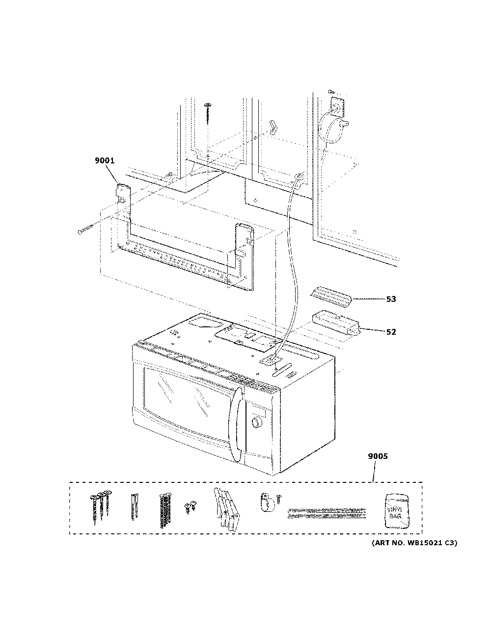 Installation Parts Diagram and Parts List for PSA9120SP1SS  General Electric Microwave