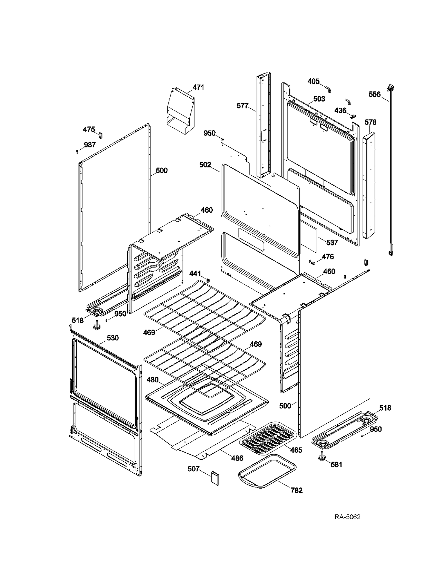 BODY PARTS Diagram and Parts List for MGAS724EL4WW  General Electric Range