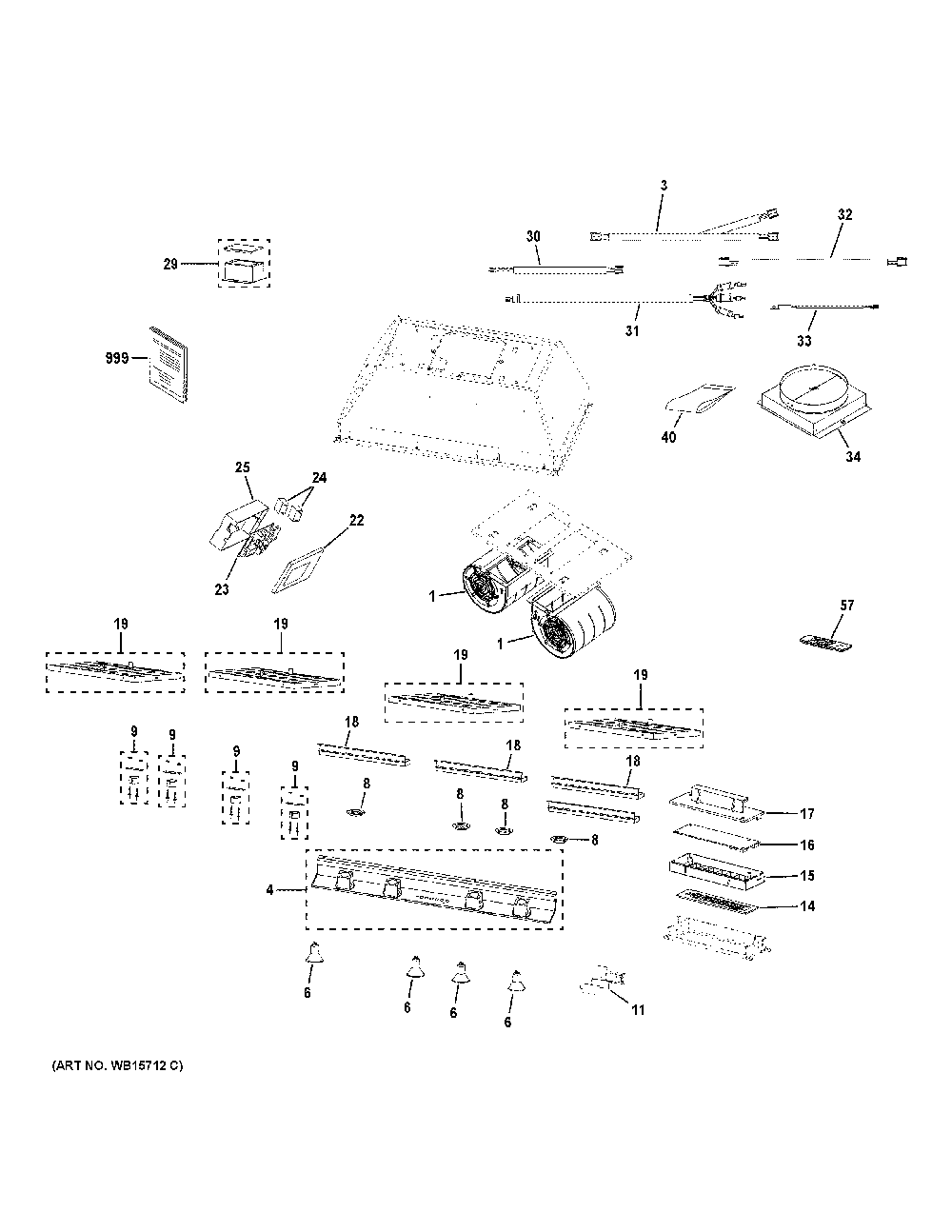 Range Hood Diagram and Parts List for UVC9420SL1SS  General Electric Range