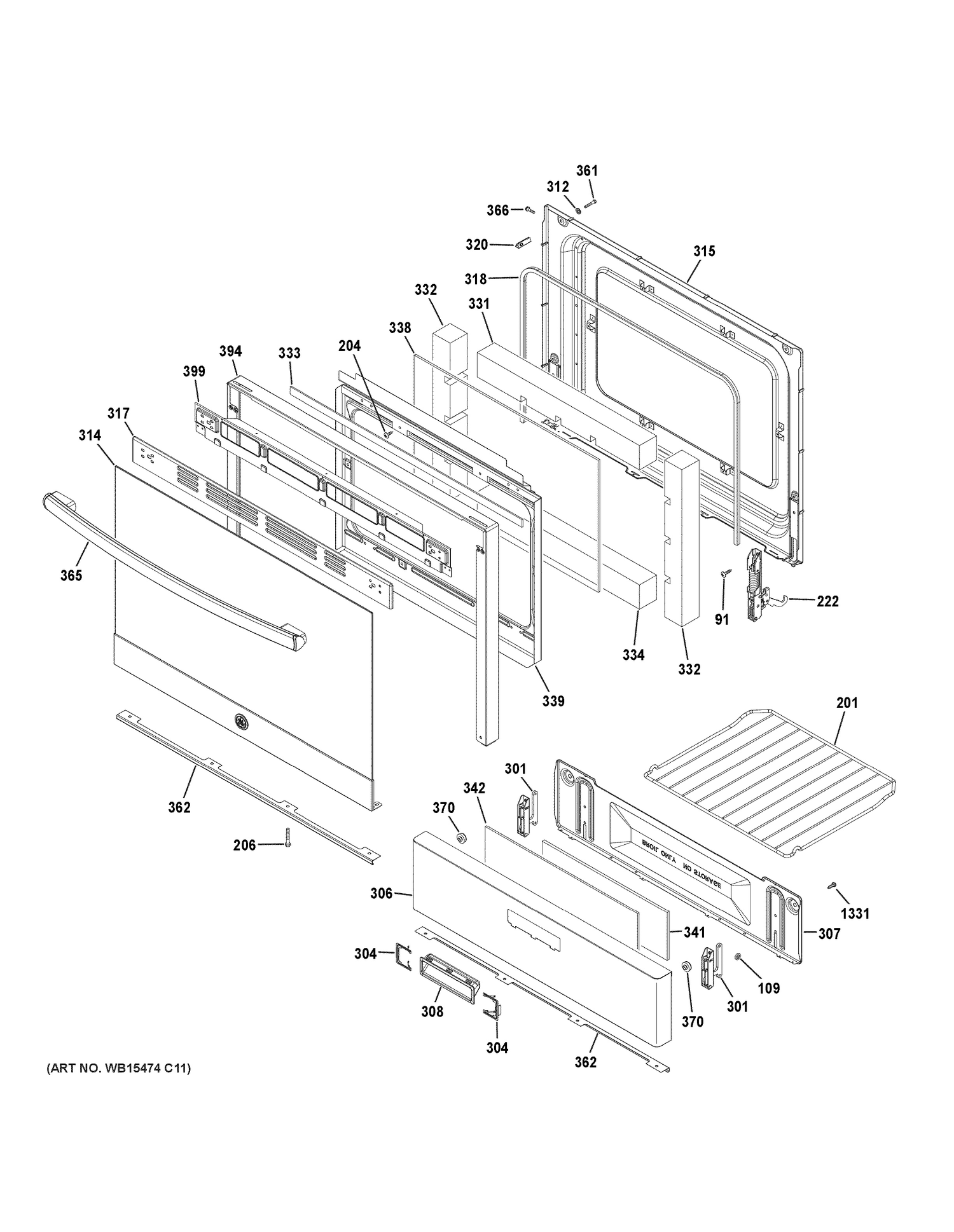 DOOR & DRAWER PARTS Diagram and Parts List for JGBS62REK1SS  General Electric Range