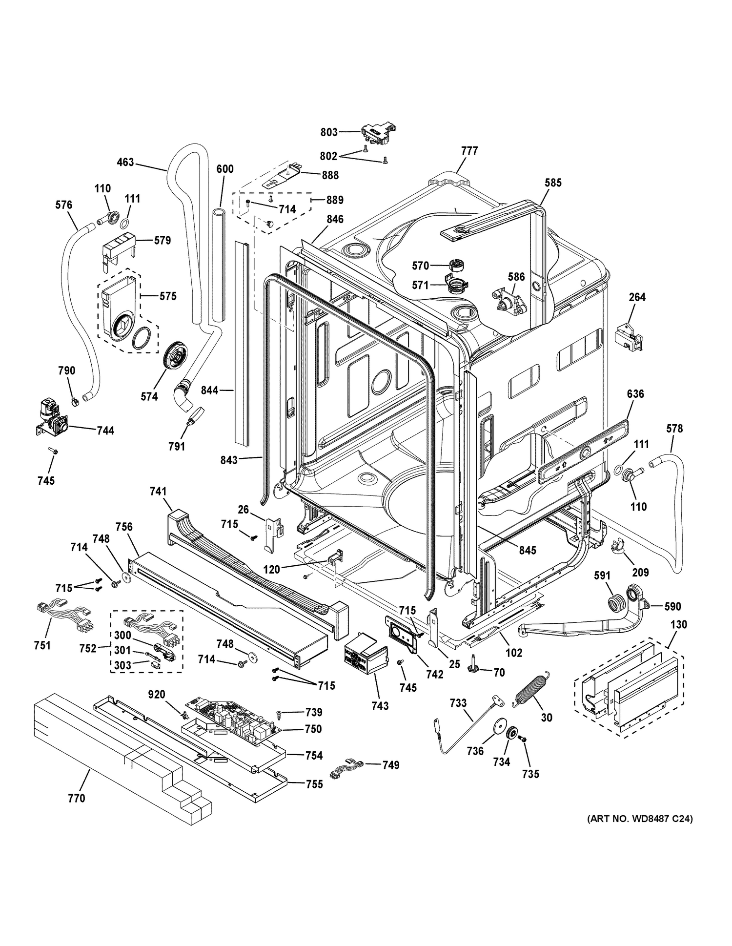 BODY PARTS 1 Diagram and Parts List for ZDT915SSJ2SS  General Electric Dishwasher