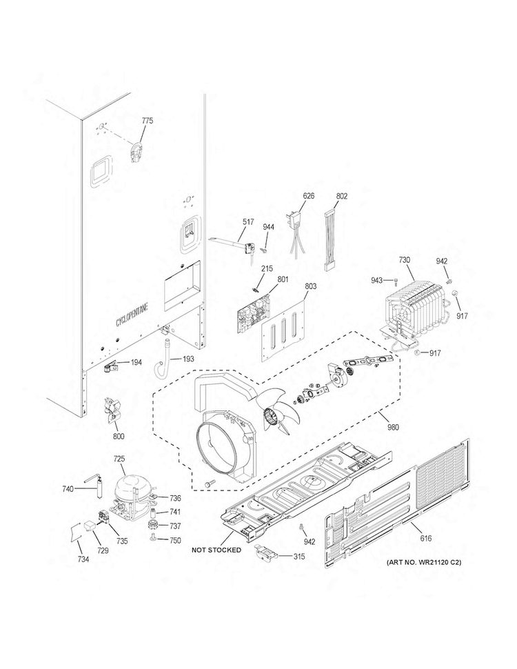 Machine Compartment Diagram and Parts List for GDE25ESKBRSS  General Electric Refrigerator