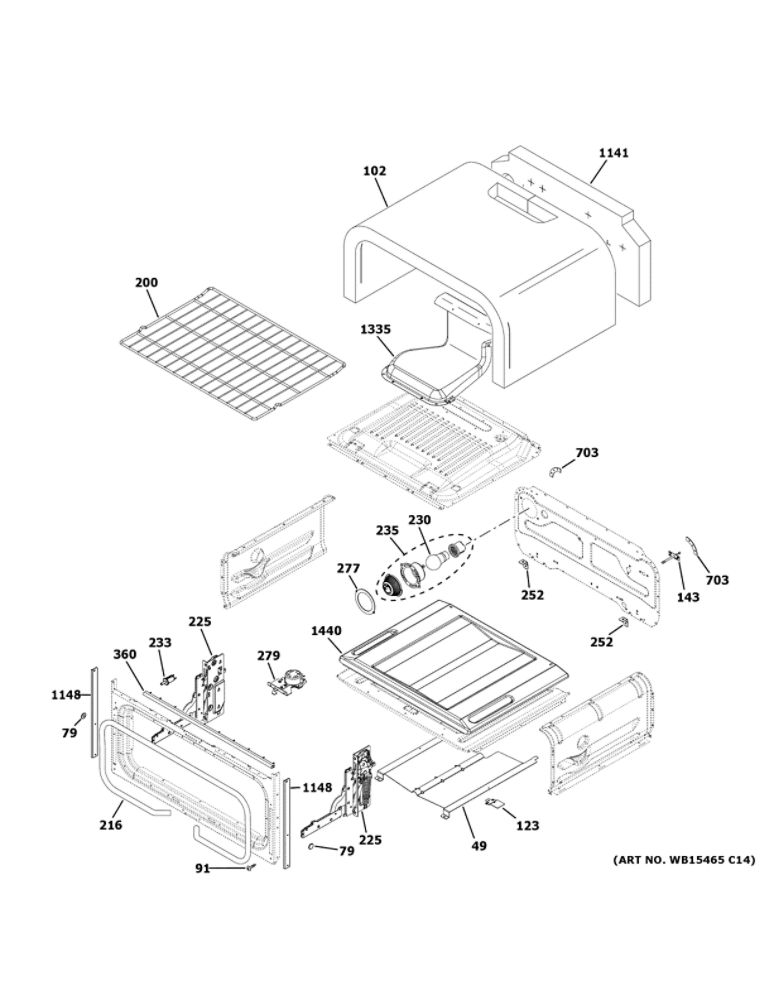 Upper Oven Diagram and Parts List for JGB860BEJ2TS  General Electric Range