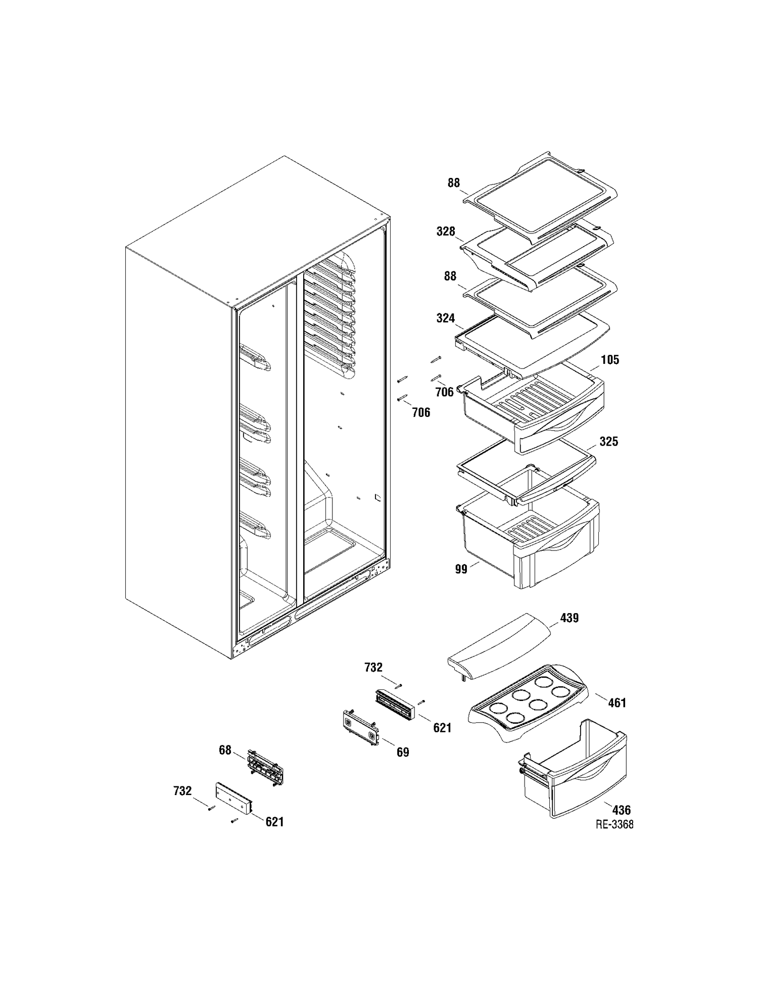 FF SHELVES Diagram and Parts List for PSHS6VGXADSS  General Electric Refrigerator