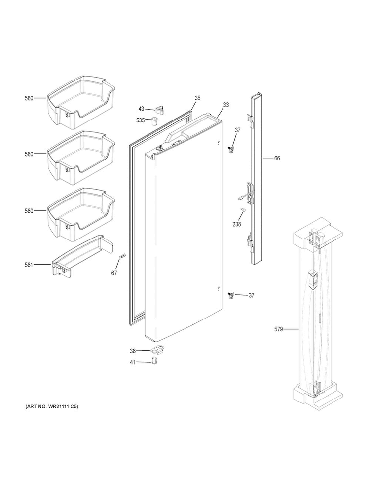 Fresh Food Door - Lh Diagram and Parts List for GNE21FMKAFES  General Electric Refrigerator