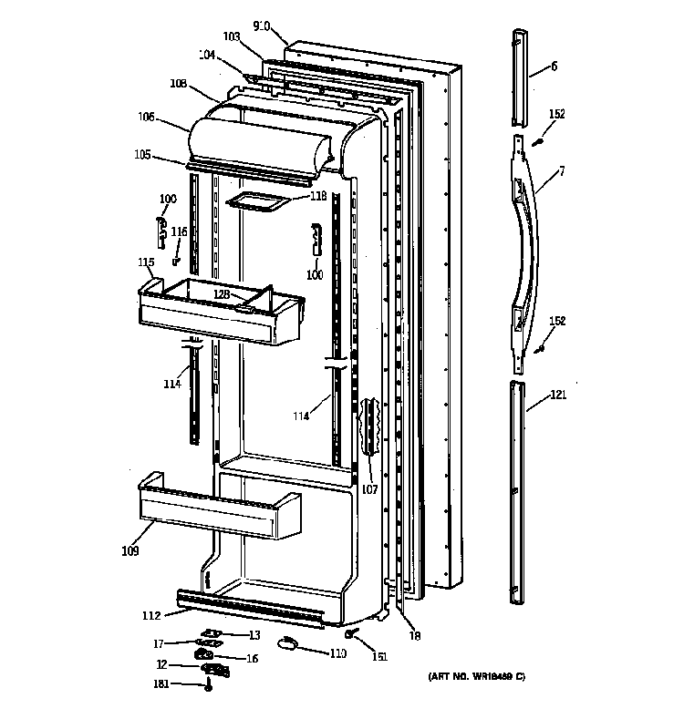 Fresh Food Door Diagram and Parts List for 36359575991  General Electric Refrigerator