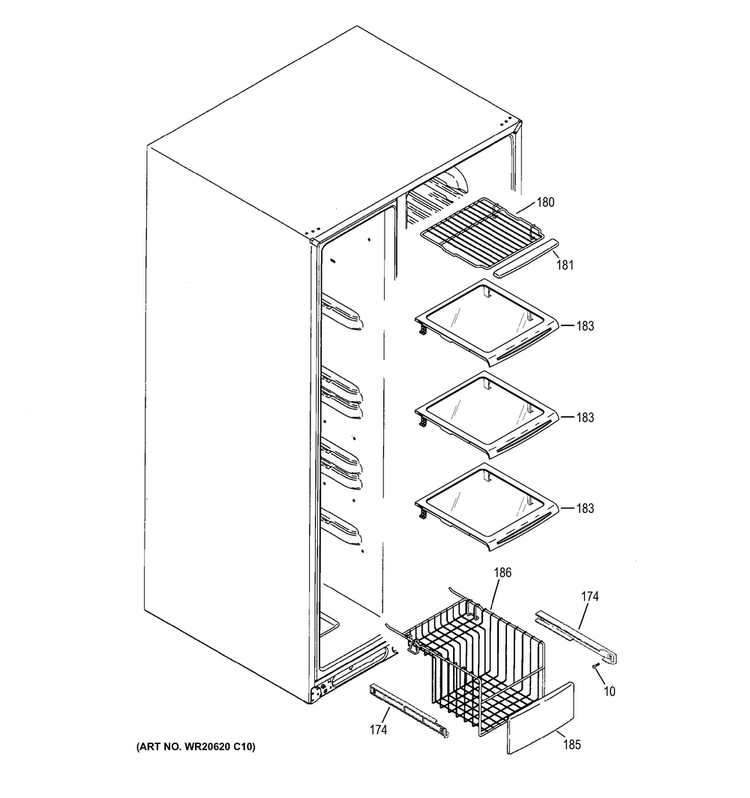 Freezer Shelves Diagram and Parts List for GSS23HGHBCWW  General Electric Refrigerator