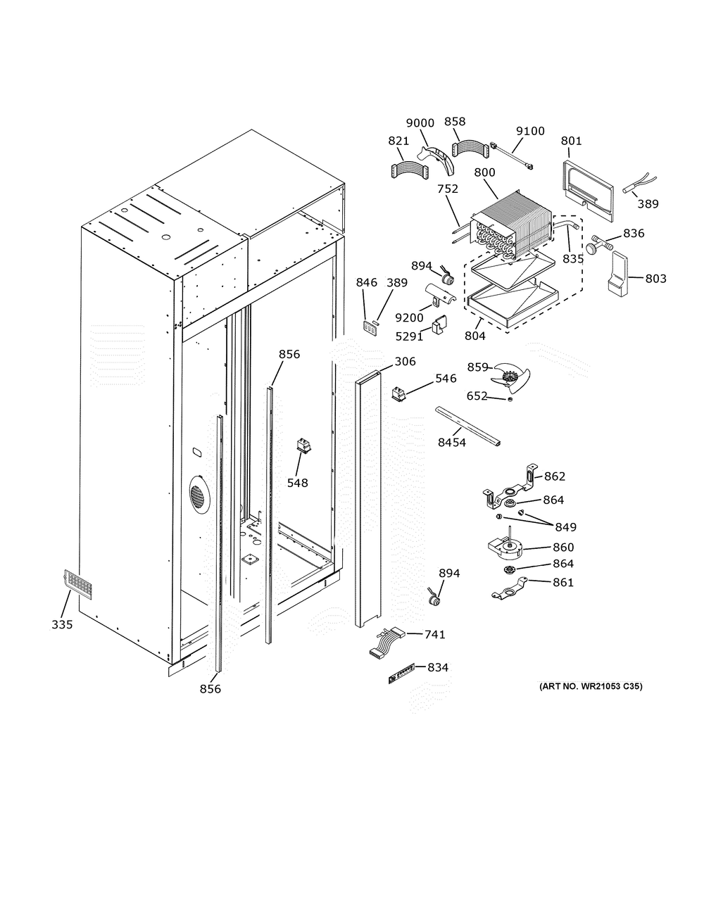 Freezer Section Diagram and Parts List for PSB42YSNMSS  General Electric Refrigerator