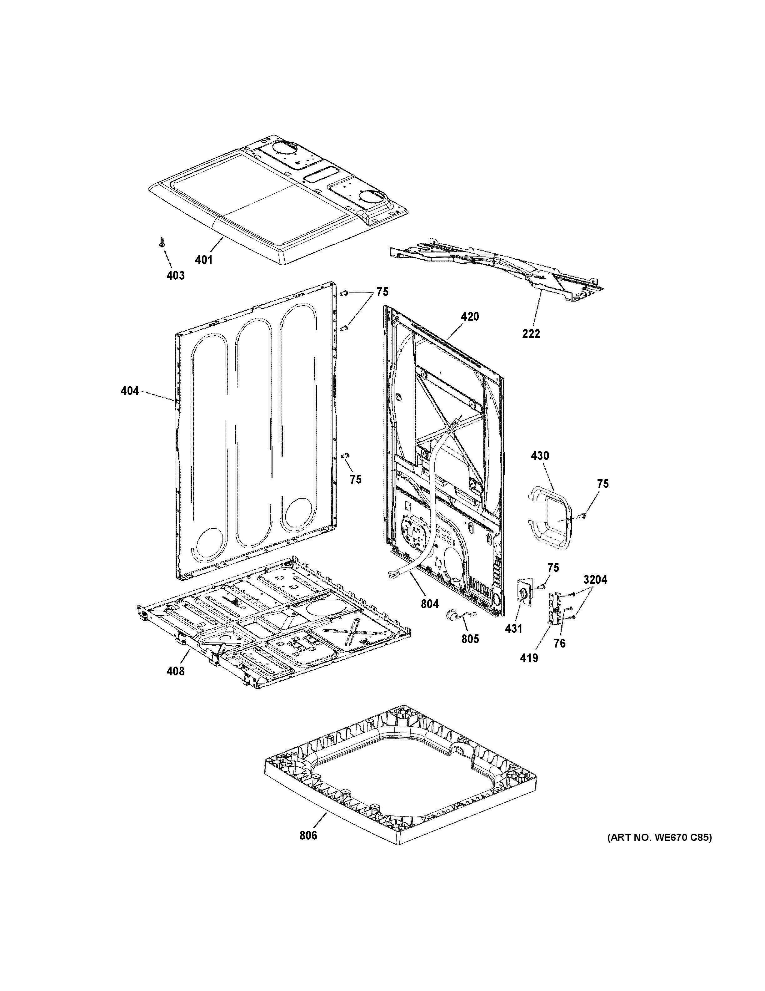 CABINET TOP PANEL Diagram and Parts List for GTD75ECPL0DG  General Electric Dryer