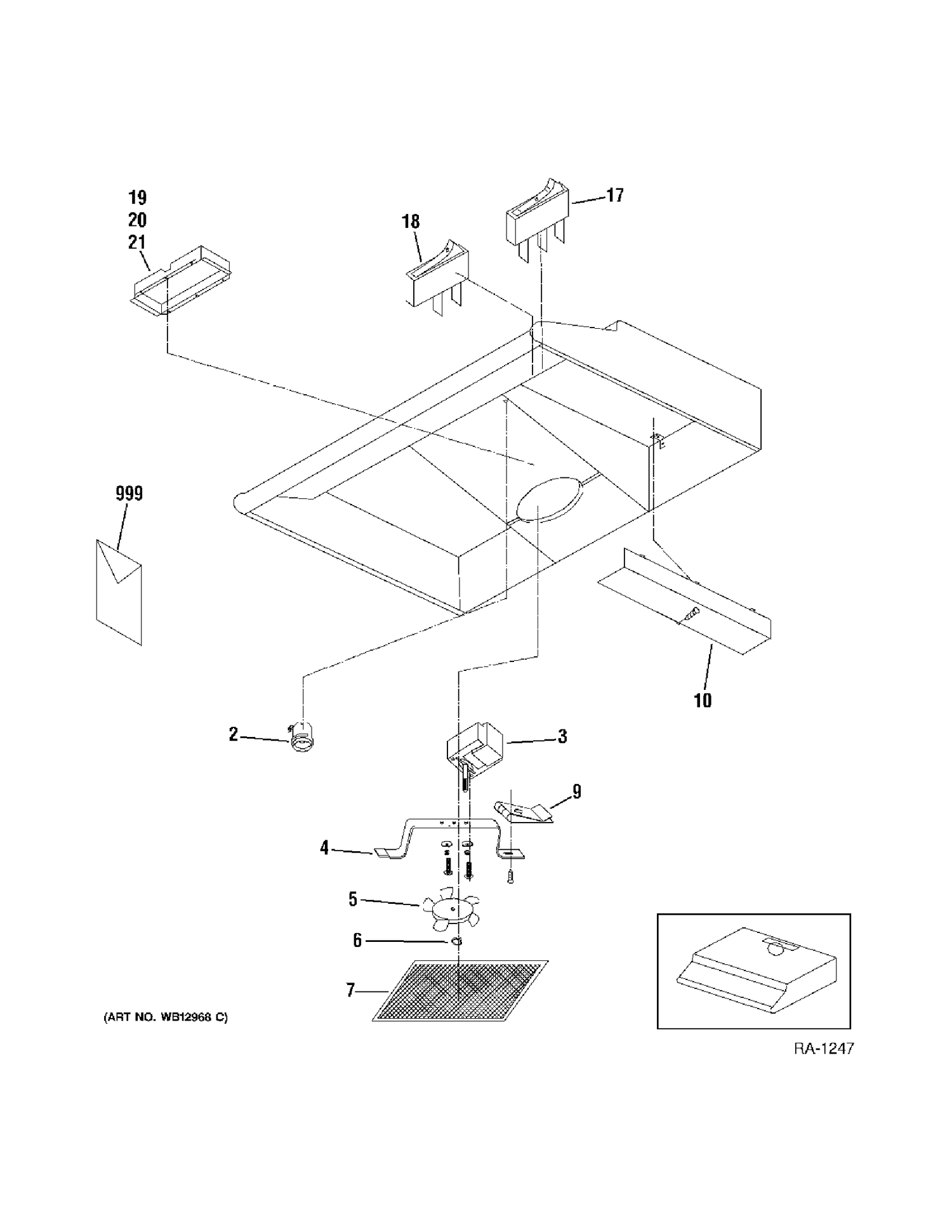 RANGE HOOD Diagram and Parts List for JV338H1WWC  General Electric Range Hood