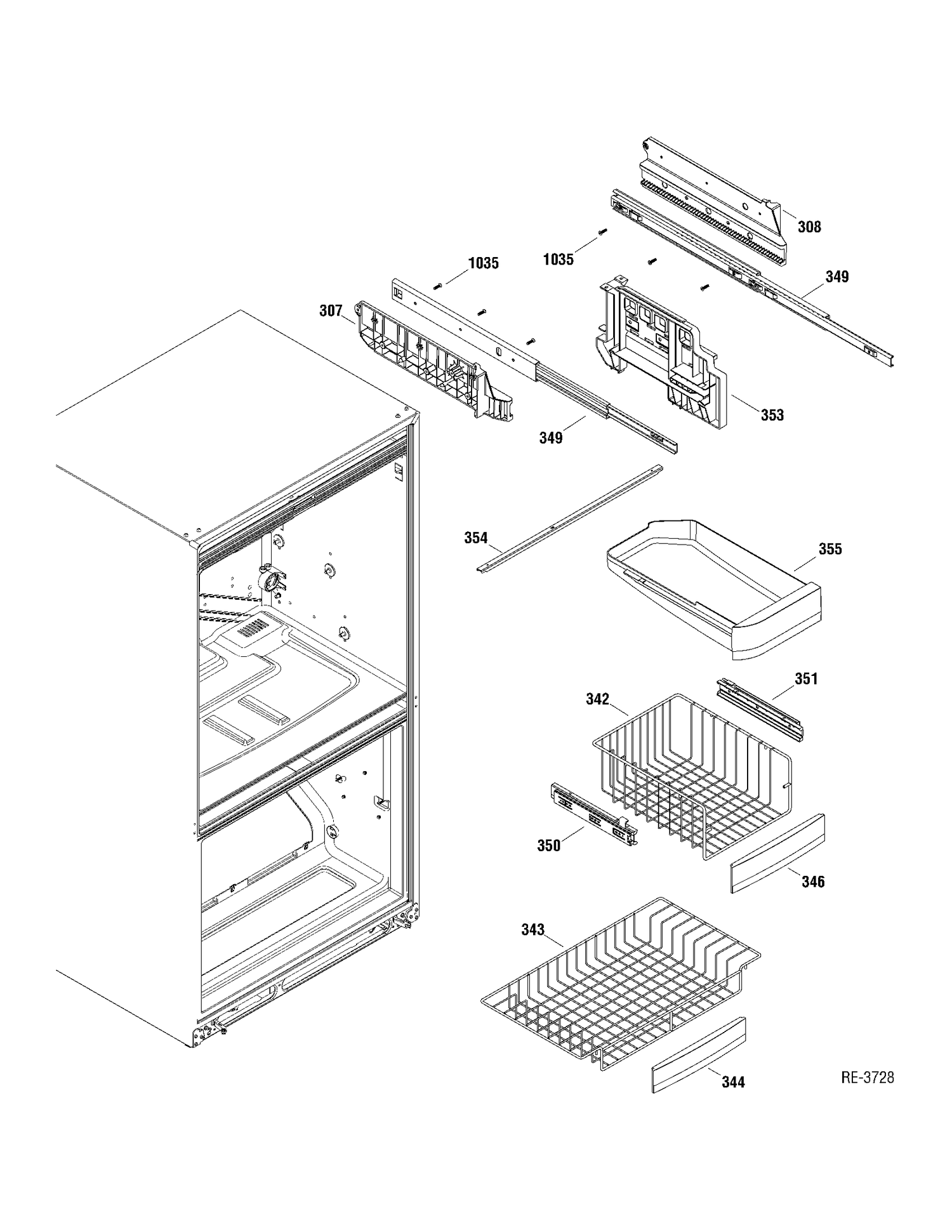 FZ BASKETS Diagram and Parts List for PDRS0MBYALSS  General Electric Refrigerator