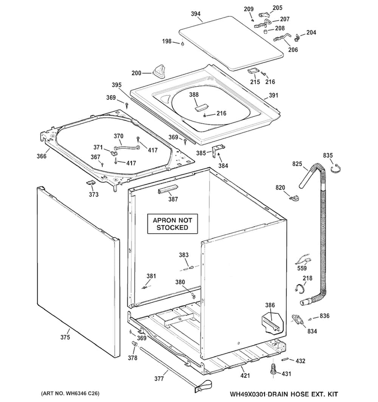 Cabinet, Cover & Front Panel Diagram and Parts List for GHWN4250D2WW  General Electric Washer