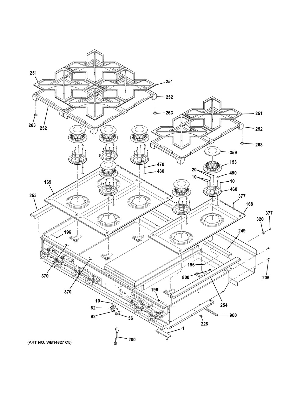 Cooktop Diagram and Parts List for CGU486P2M1S1  General Electric Cooktop