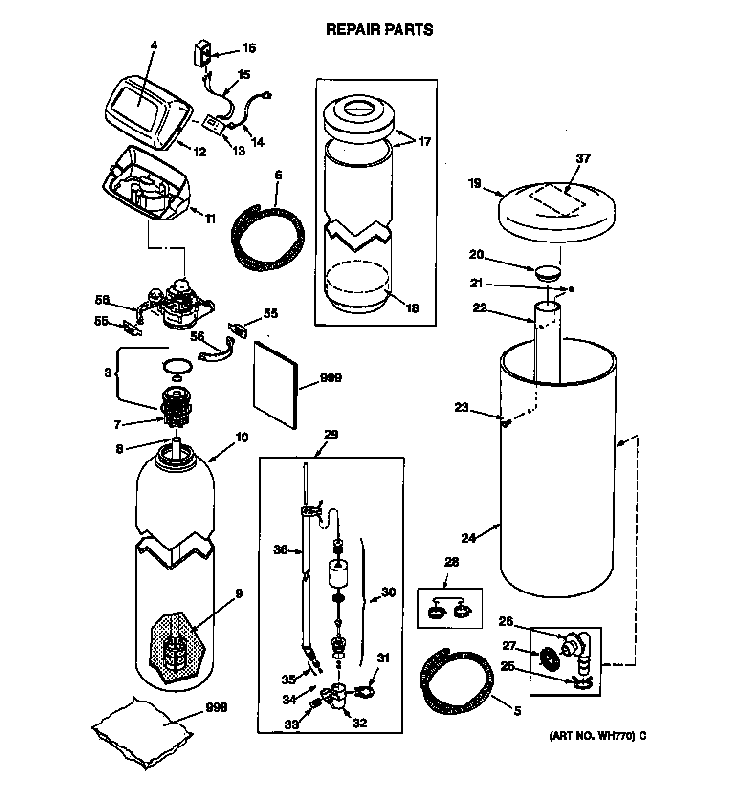 Body Parts Diagram and Parts List for GNSF39Z01  General Electric Water Softener