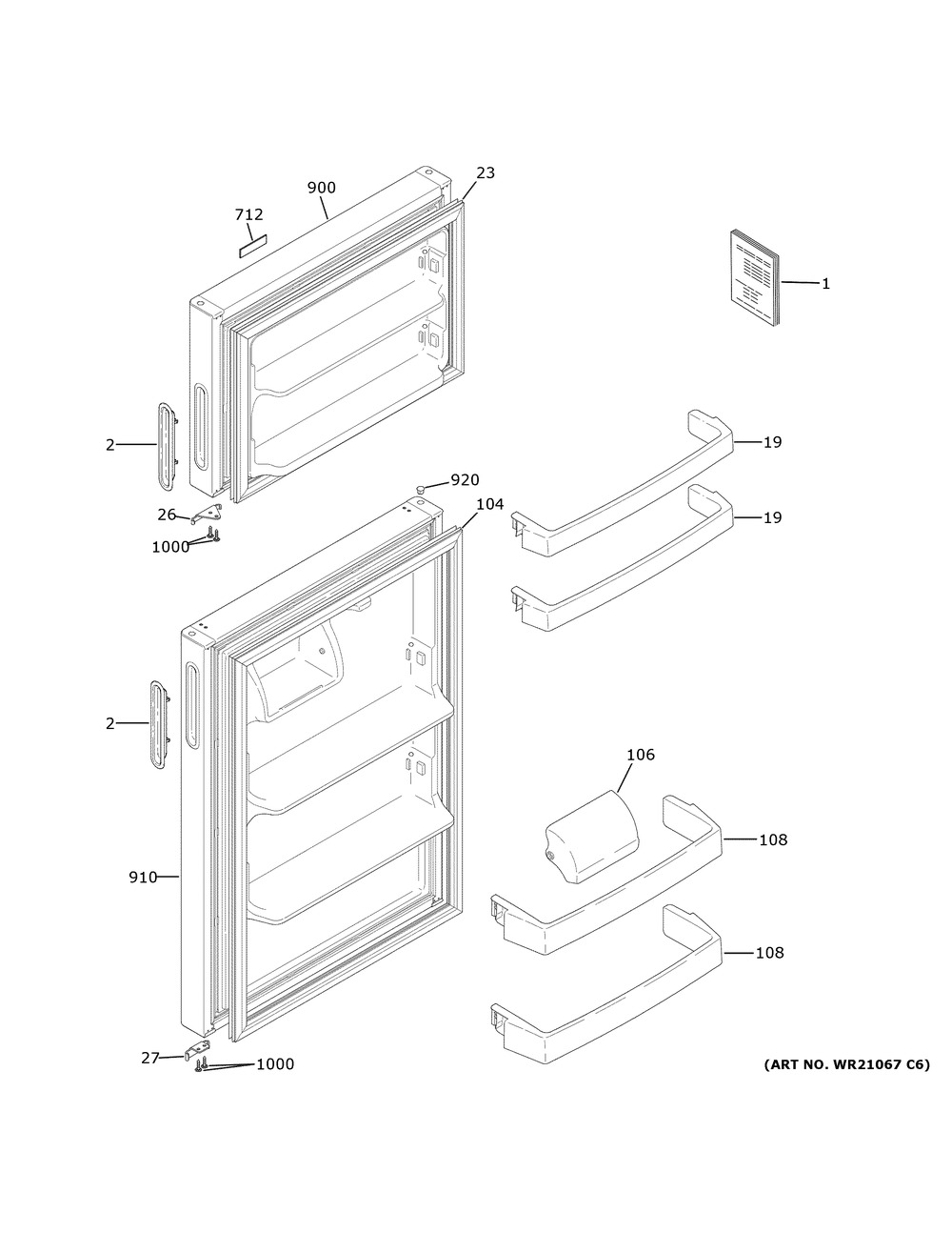 Doors Diagram and Parts List for HPS16BTNKRWW  General Electric Refrigerator