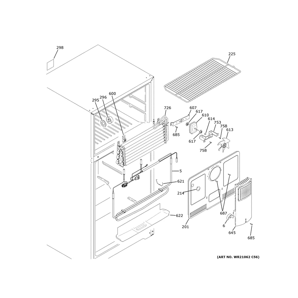 Freezer Section Diagram and Parts List for GTS17GSNGRSS  General Electric Refrigerator