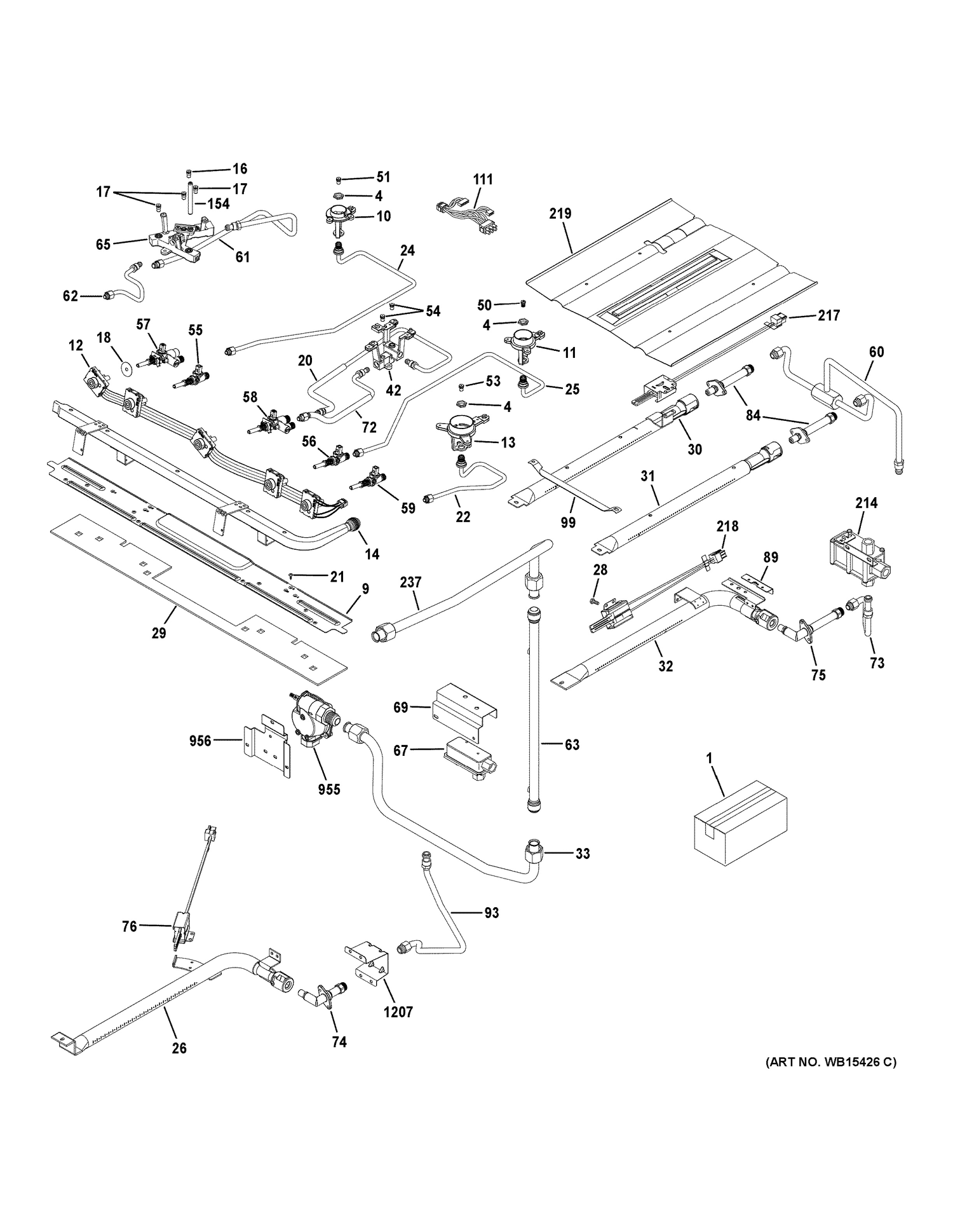 GAS & BURNER PARTS Diagram and Parts List for PGB980ZEJ4SS  General Electric Range