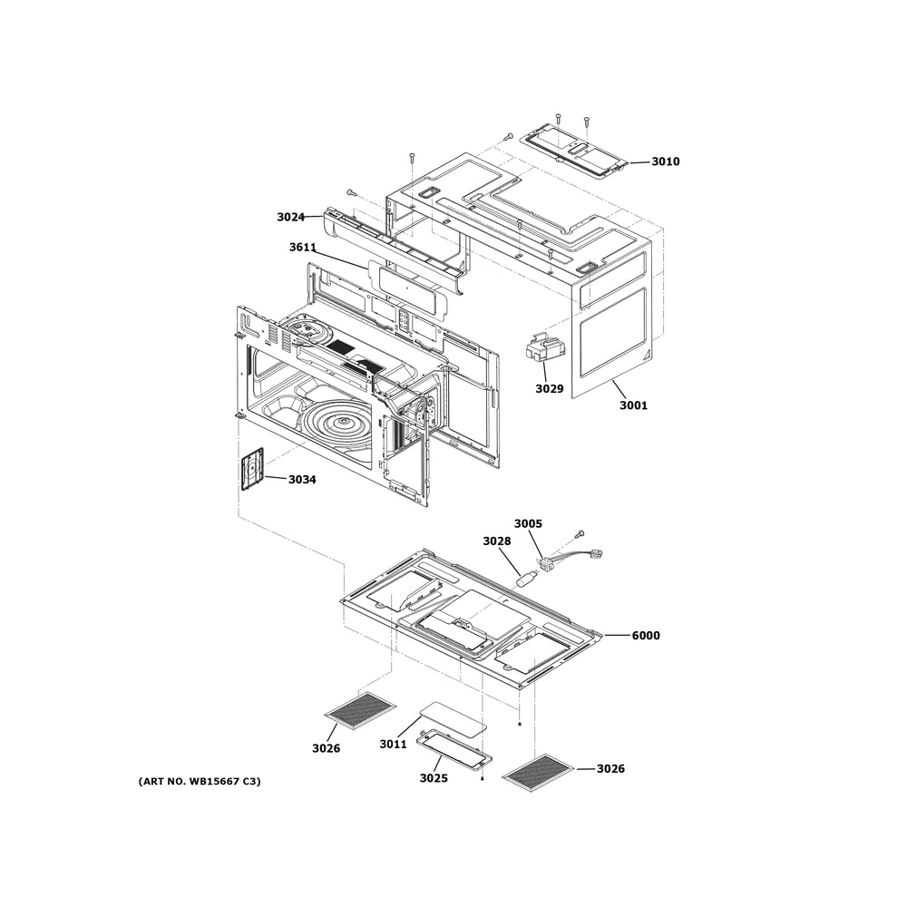 Oven Cavity Parts Diagram and Parts List for PVM9005RY1SS  General Electric Range Hood