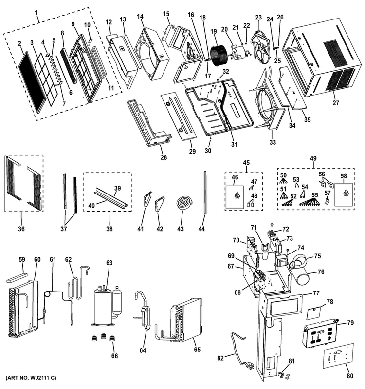Room Air Conditioner Diagram and Parts List for AEH24DSL1  General Electric Air Conditioner