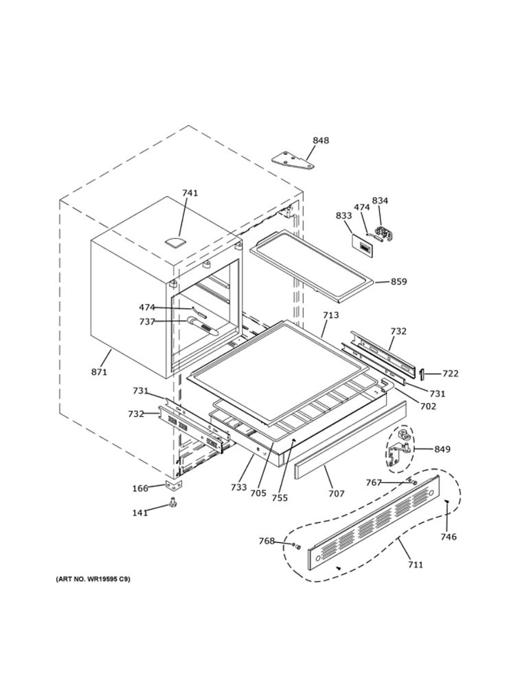 Cabinet And Shelves Diagram and Parts List for ZIBI240HCII  General Electric Wine and Beverage Cooler