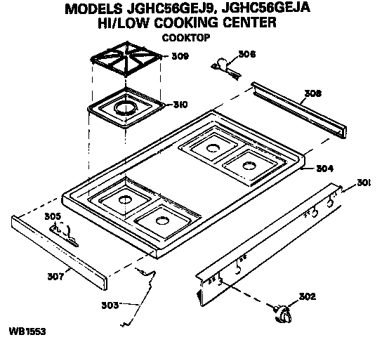 Cooktop Diagram and Parts List for JGHC56GEJ9  General Electric Range
