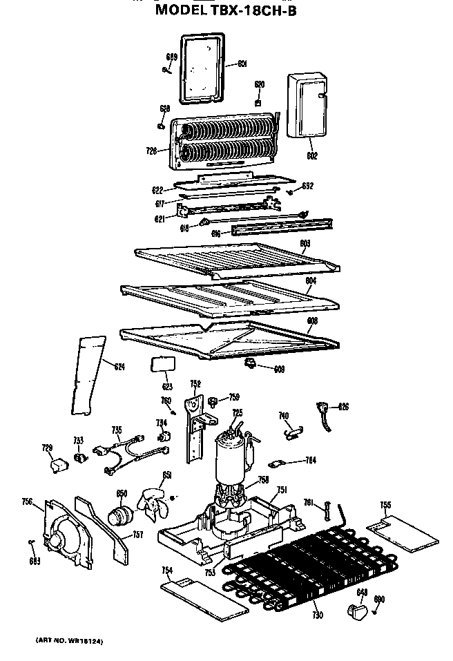 Unit Parts Diagram and Parts List for TBX18CHB  General Electric Refrigerator