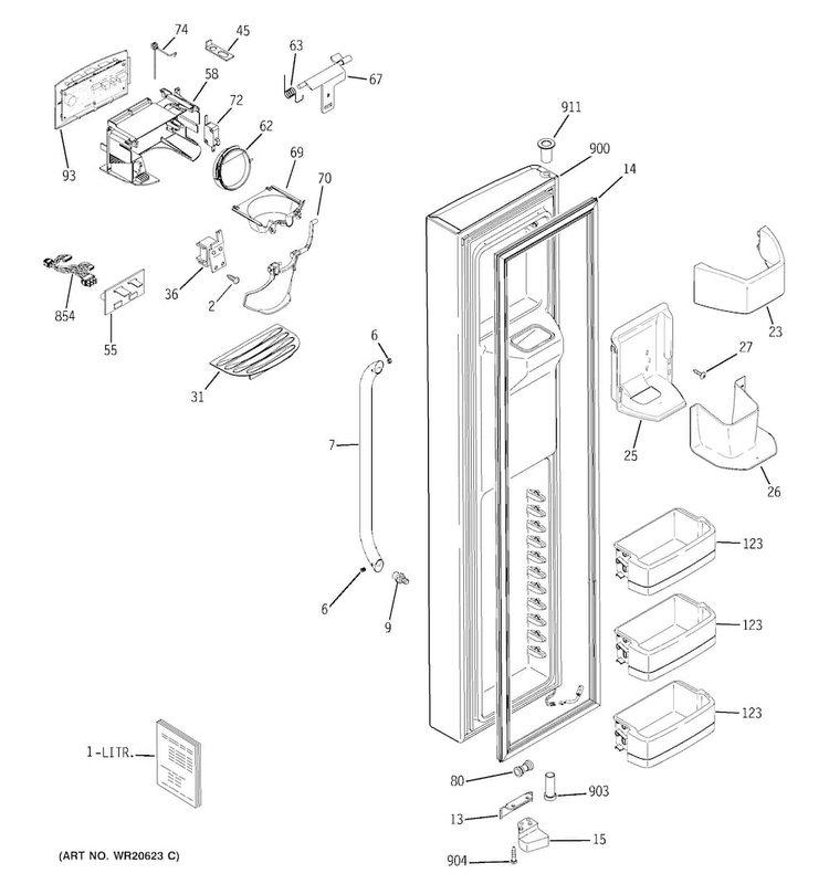 Freezer Door Diagram and Parts List for GSHS9NGYDCSS  General Electric Refrigerator