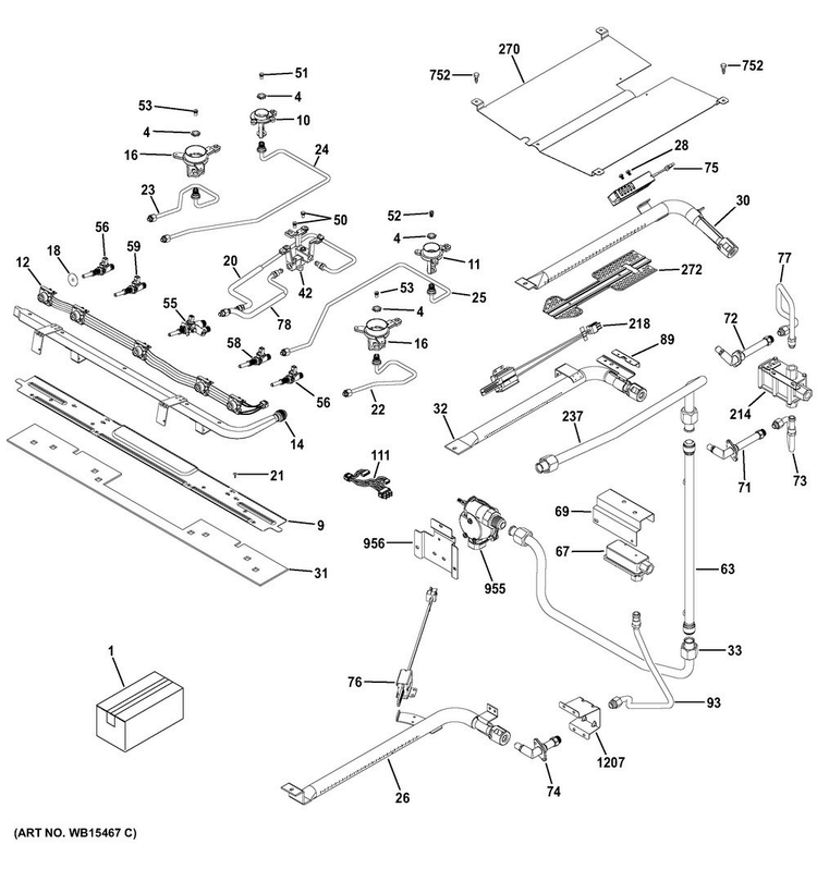 Gas & Burner Parts Diagram and Parts List for PGB960SEJ3SS  General Electric Range