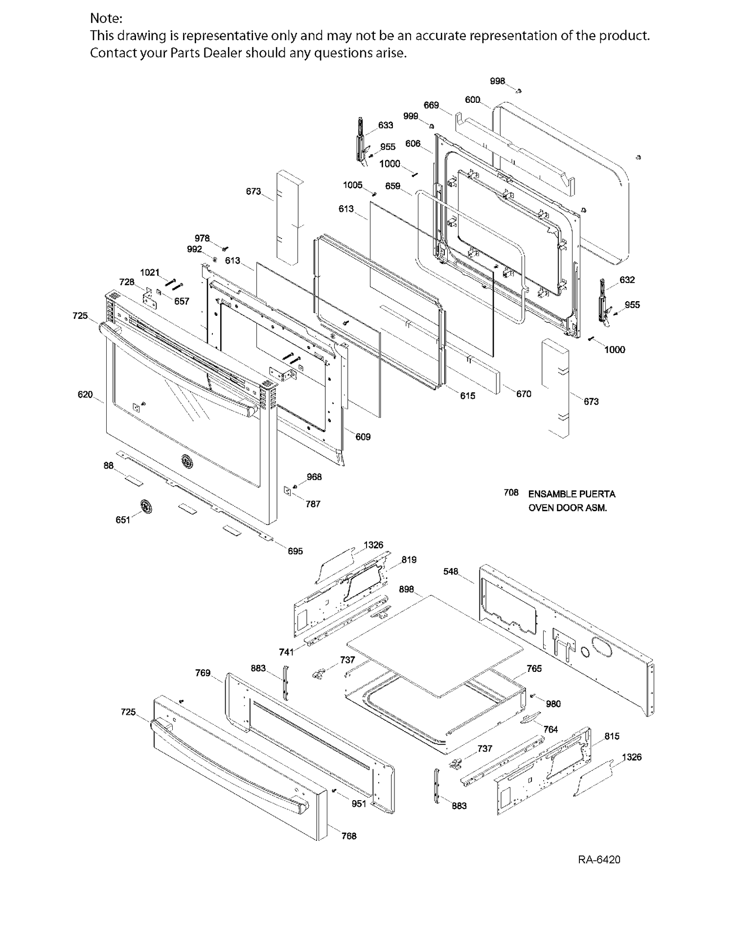 DOOR & DRAWER PARTS Diagram and Parts List for JCS630DF2BB  General Electric Range