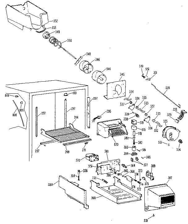 Ice Bucket Assembly Diagram and Parts List for TBX25RLB  General Electric Refrigerator
