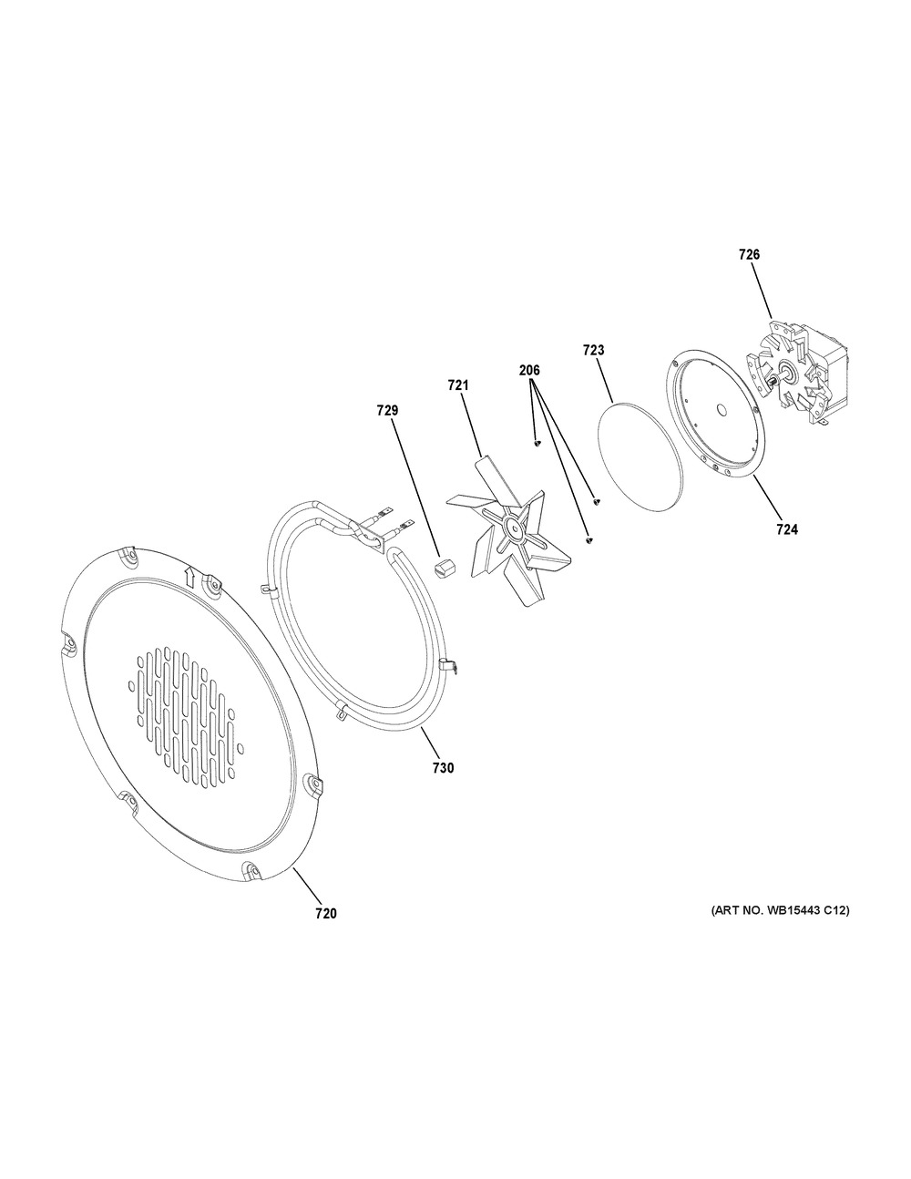 Convection Fan Diagram and Parts List for CGB500P2M1S1  General Electric Range