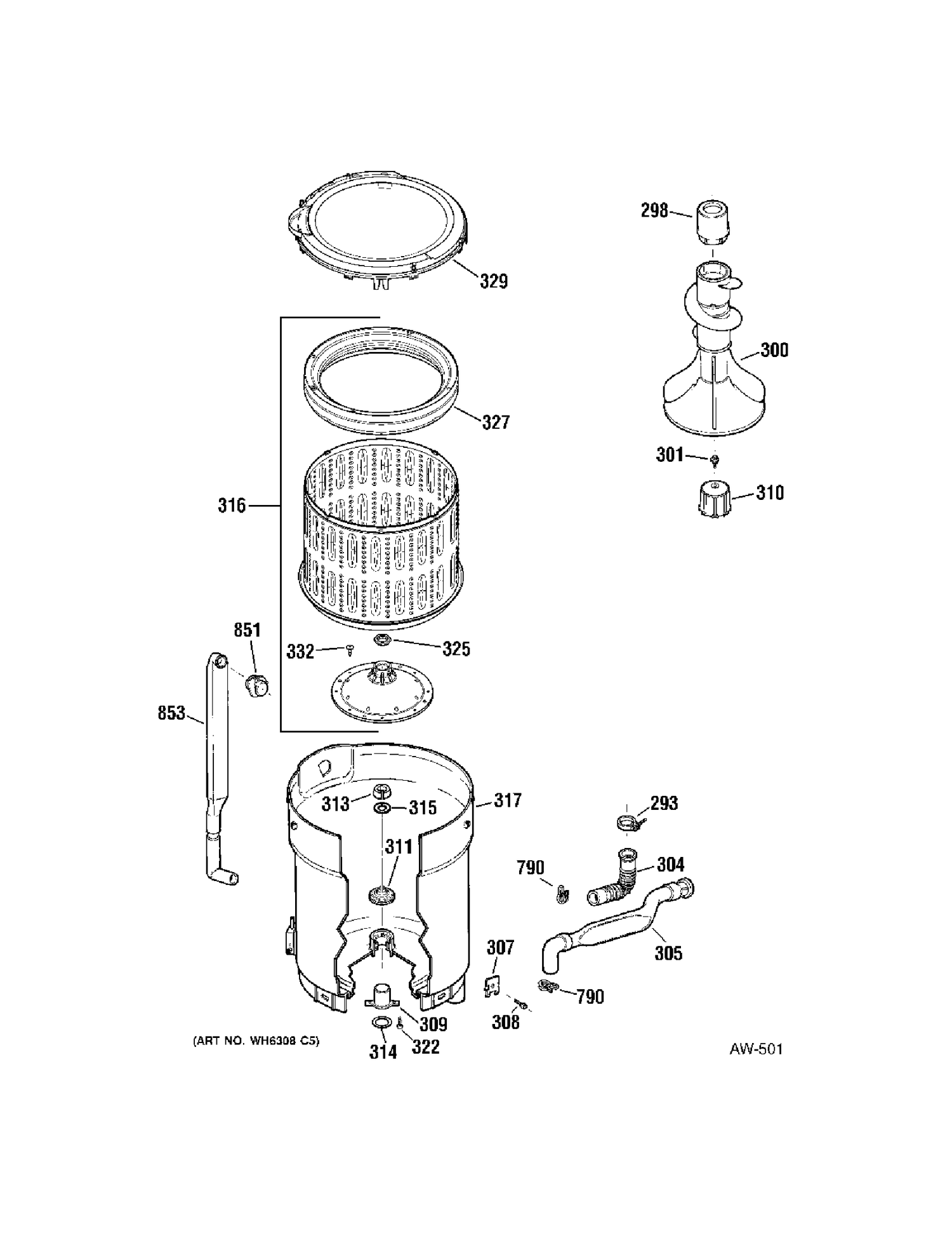 TUB Diagram and Parts List for 57491D0WW  General Electric Washer