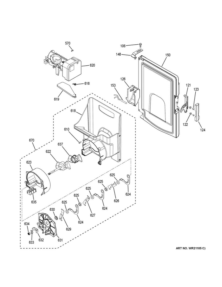 Ice Maker & Dispenser Diagram and Parts List for CYE22USHBSS  General Electric Refrigerator
