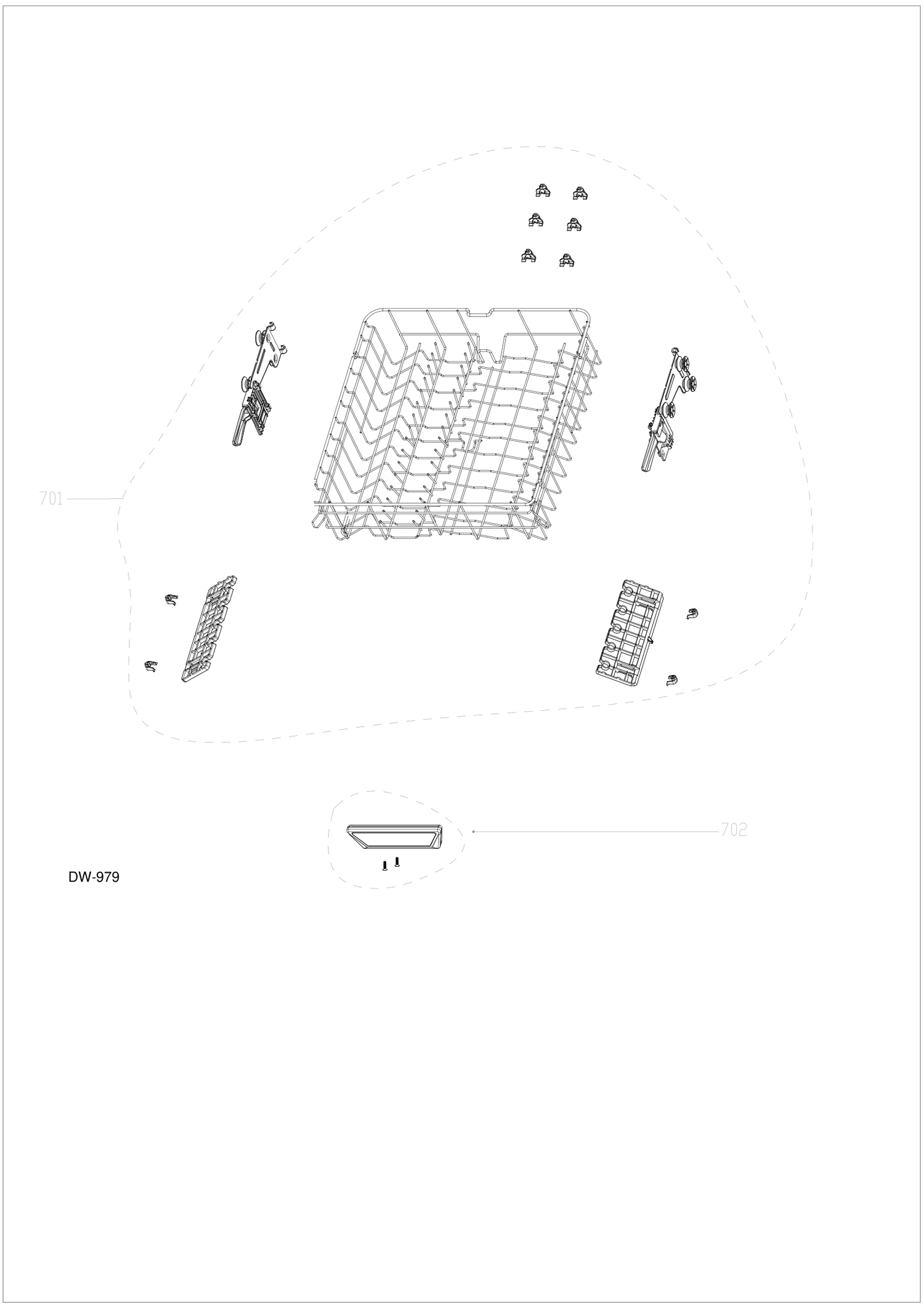 UPPER RACK ASM Diagram and Parts List for GDT650SSF0SS  General Electric Dishwasher