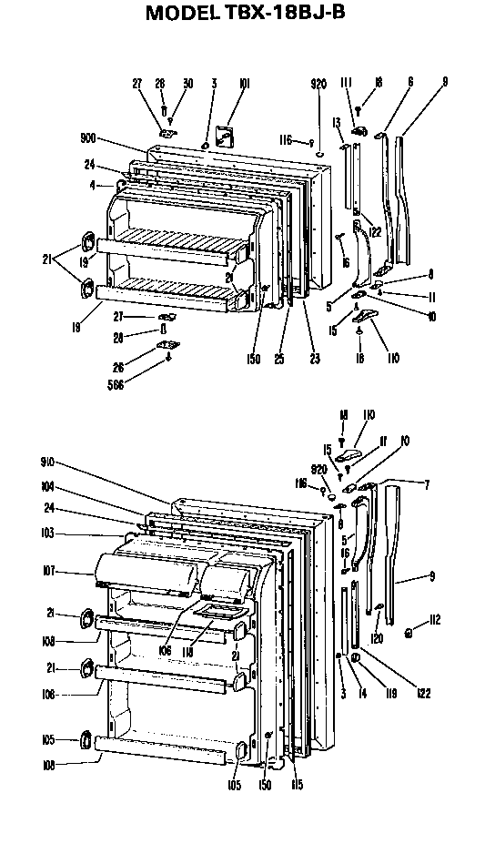 Doors Diagram and Parts List for TBX18BJB  General Electric Refrigerator