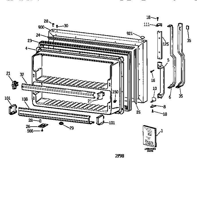 Freezer Door Diagram and Parts List for TBT25JAXLRWW  General Electric Refrigerator