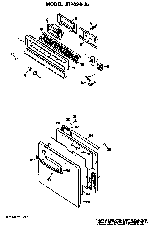 Control And Door Diagram and Parts List for JRP03J5  General Electric Wall Oven