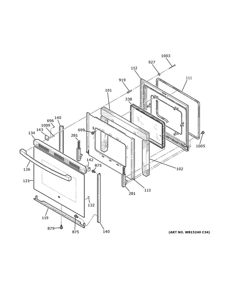 Door Diagram and Parts List for JBS60DK7BB  General Electric Range