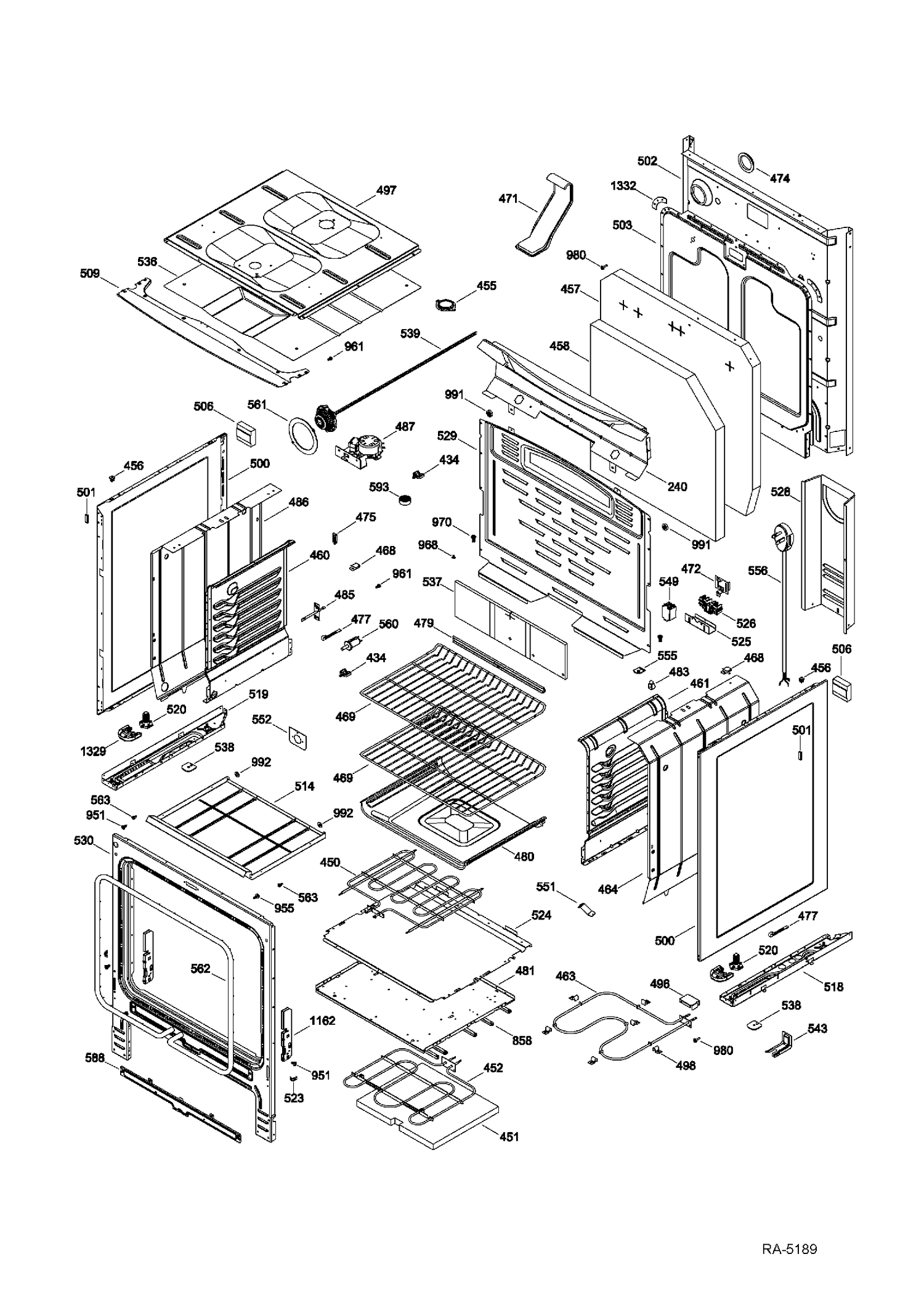 BODY PARTS Diagram and Parts List for PCB900SR4SS  General Electric Range