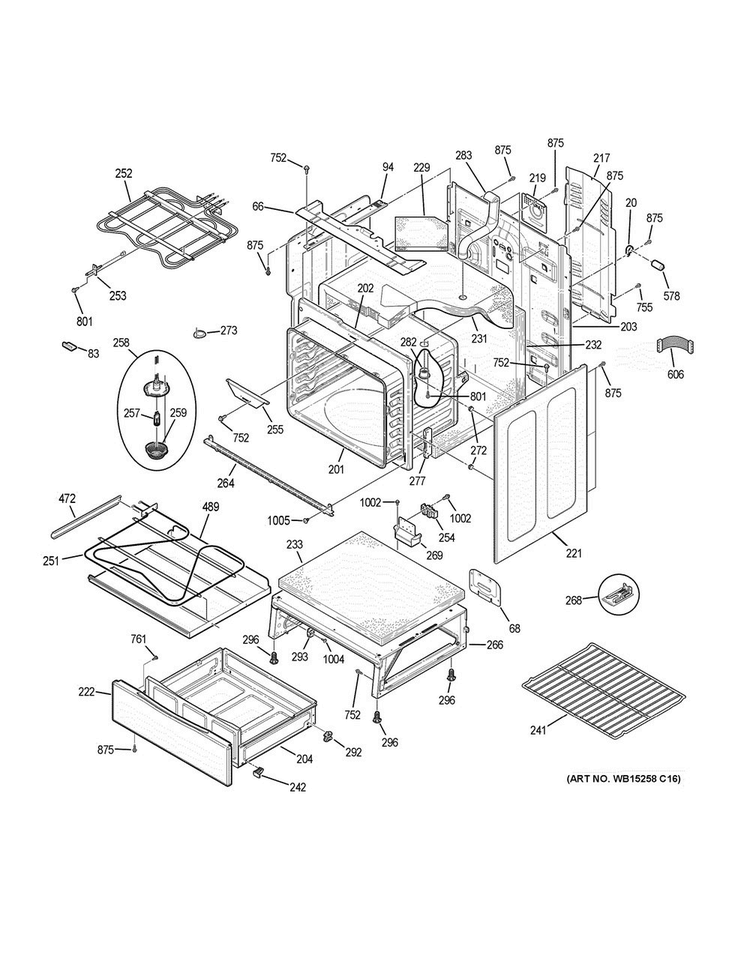 Body Parts Diagram and Parts List for JB750SJ3SS  General Electric Range